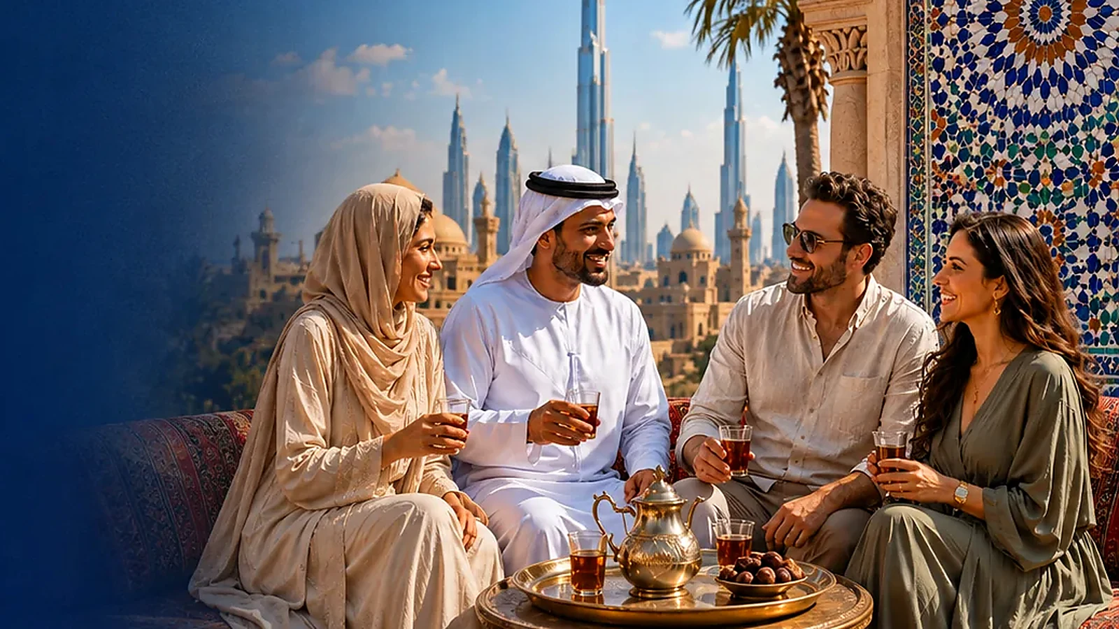 English is common, but Gulf Arabic changes the social temperature
